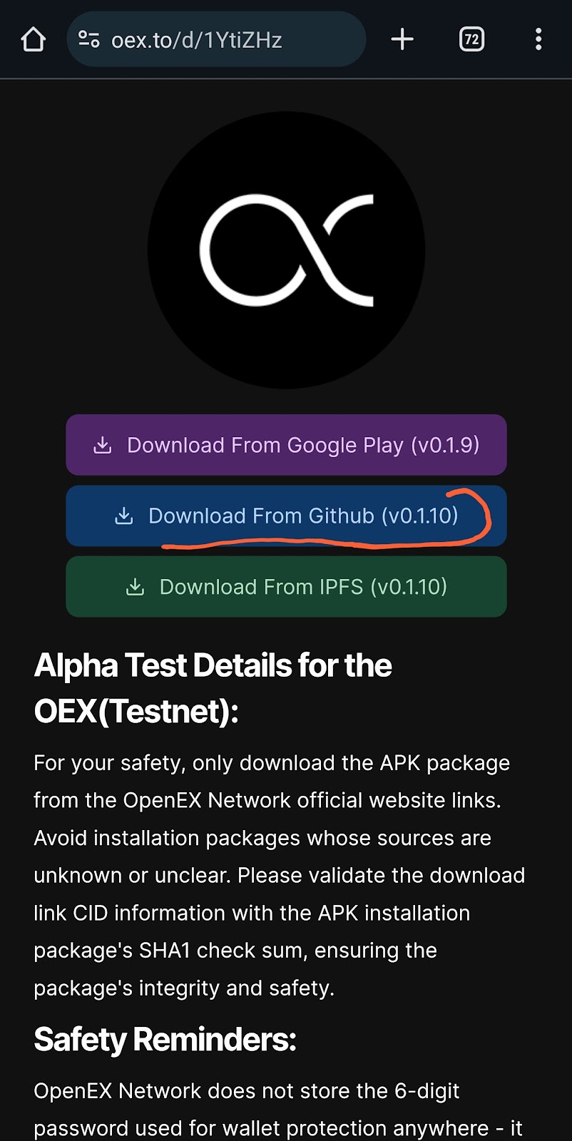 Download OEX app latest version