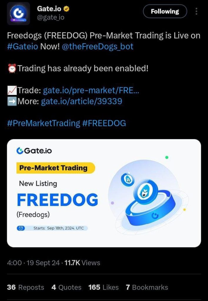 FreeDogs Premarket Trading Price On Gateio