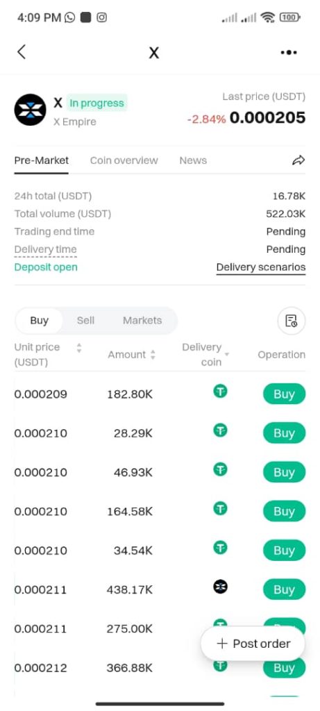 X Empire Pre Market Price