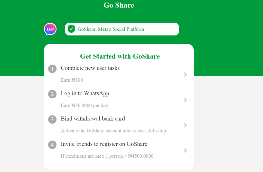 Goshare New User Task