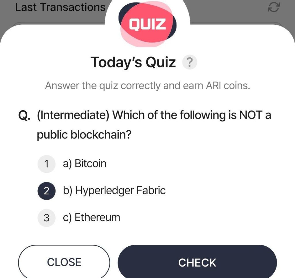 Ari Chain Wallet Today's Quiz Answer