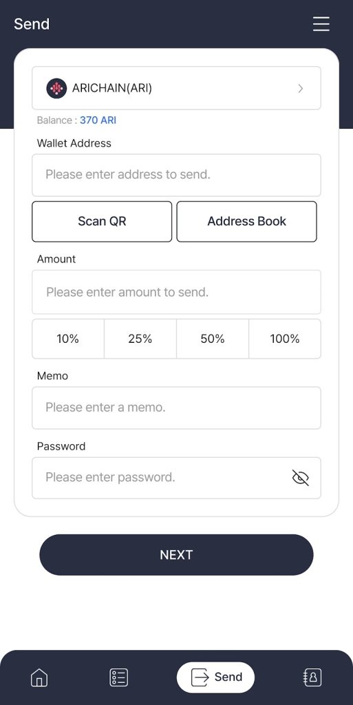 How To Send Token On Ari Wallet